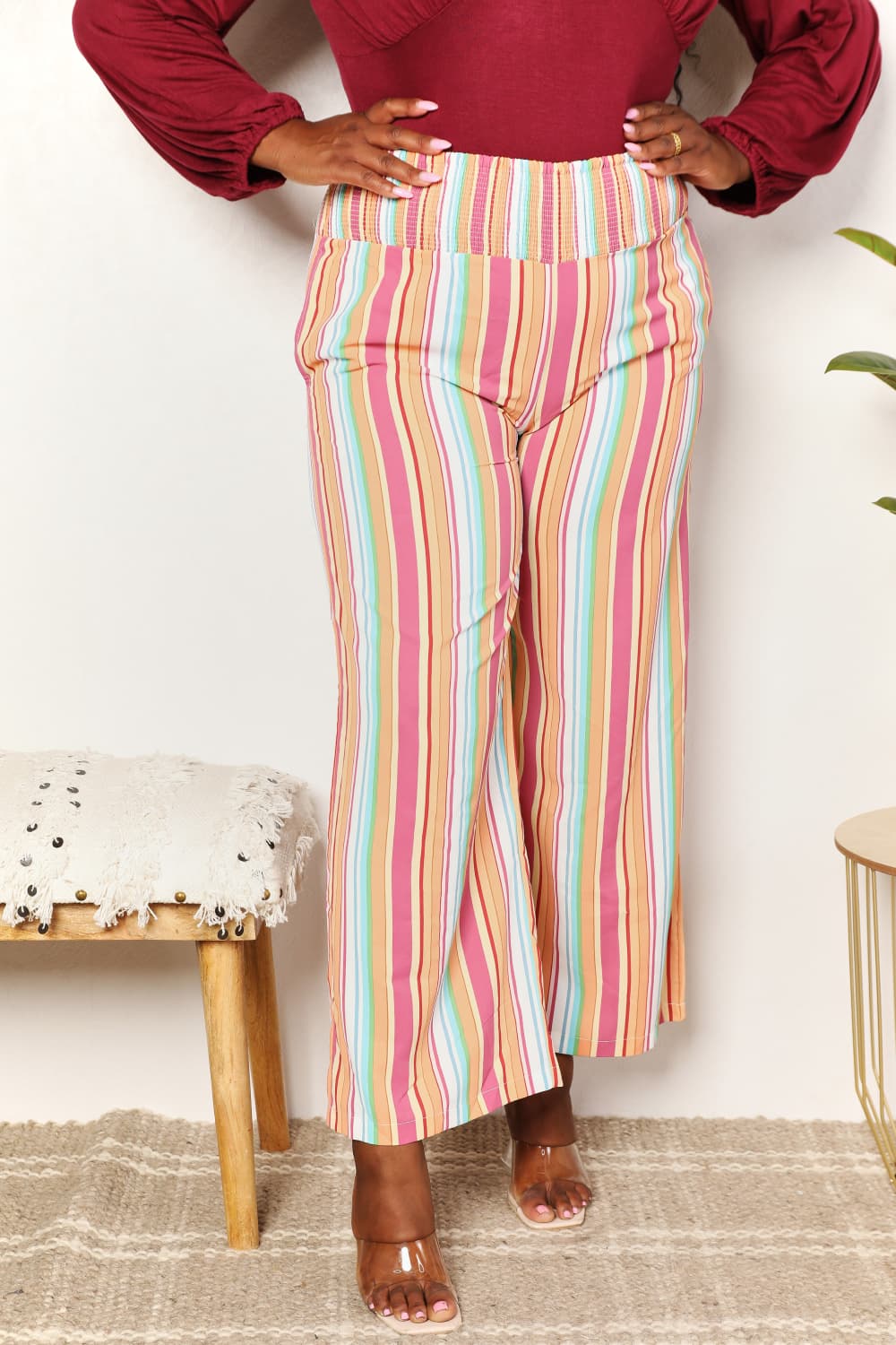 Double Take Striped Smocked Waist Pants with Pockets - nailedmoms