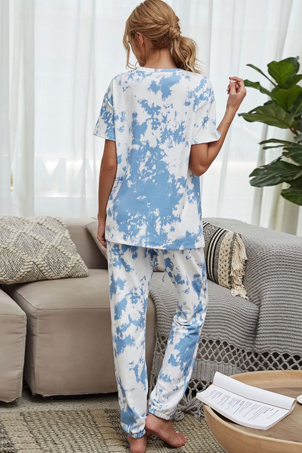Tie-Dye Tee and Drawstring Waist Joggers Lounge Set - nailedmoms