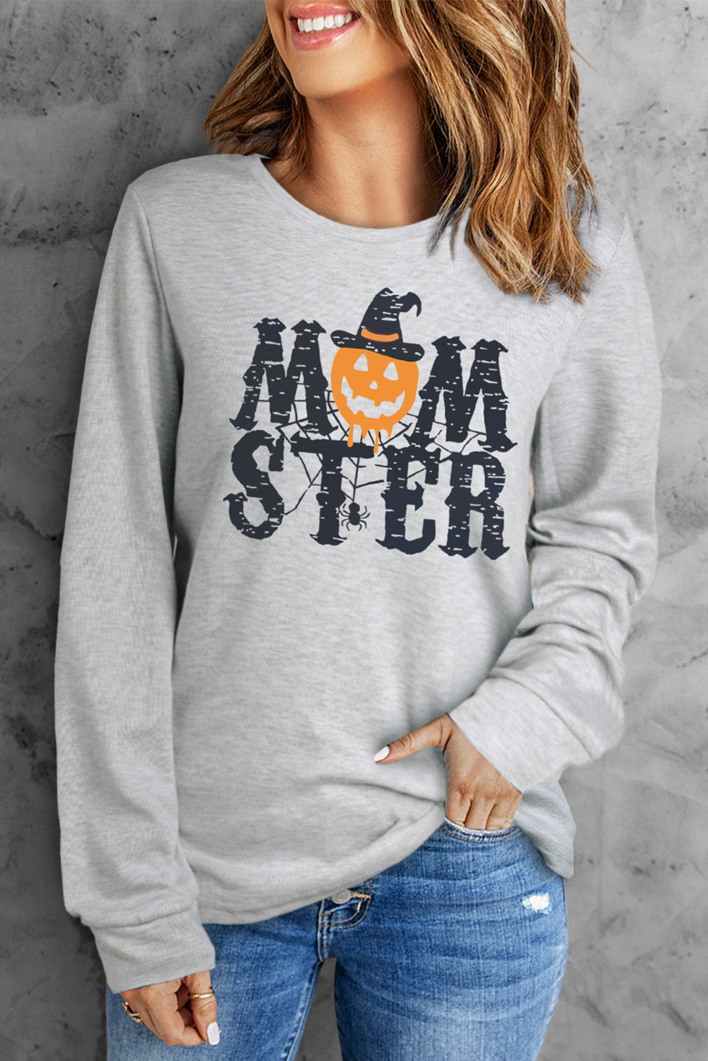 Round Neck Long Sleeve MOMSTER Graphic Sweatshirt - nailedmoms