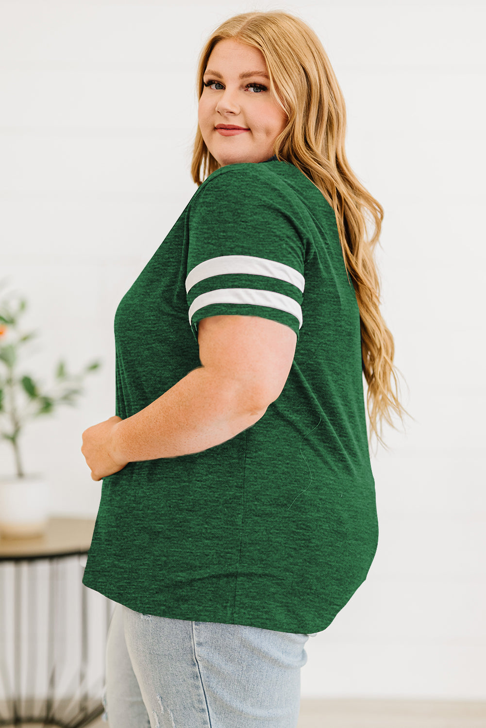 Plus Size Striped V-Neck Tee Shirt - nailedmoms
