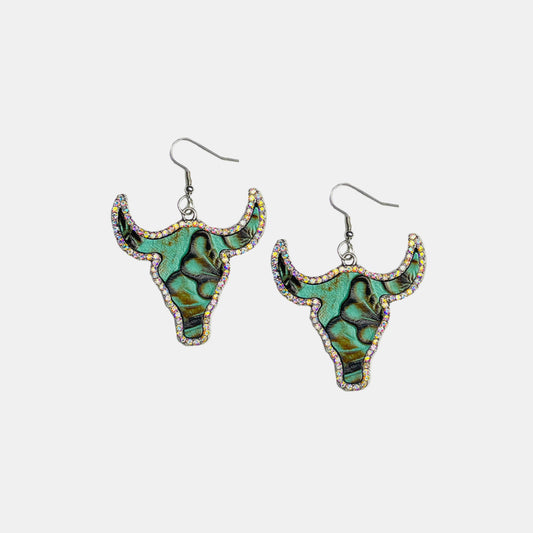 Rhinestone Trim Alloy Bull Earrings - nailedmoms