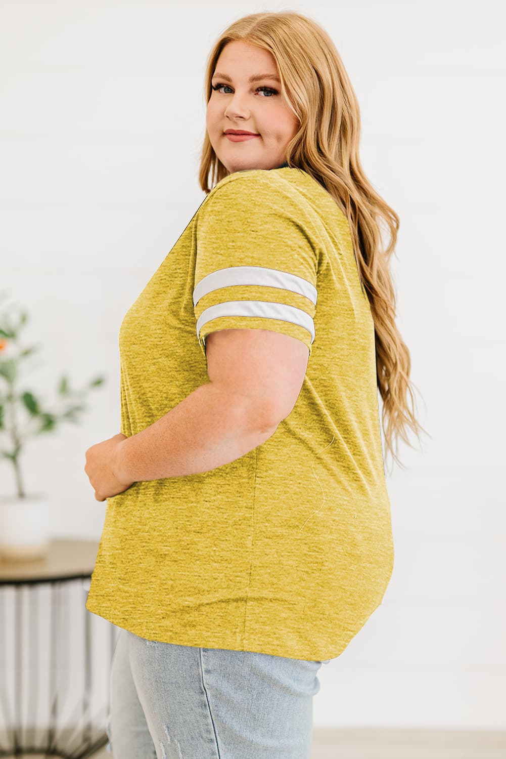 Plus Size Striped V-Neck Tee Shirt - nailedmoms
