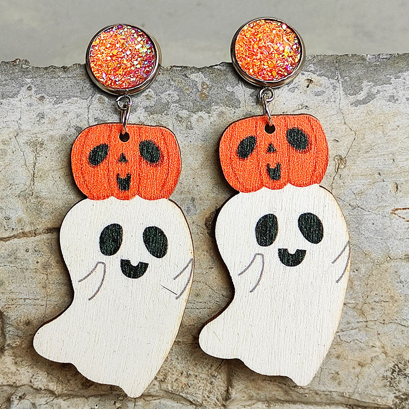Ghost Shape Wooden Dangle Earrings - nailedmoms