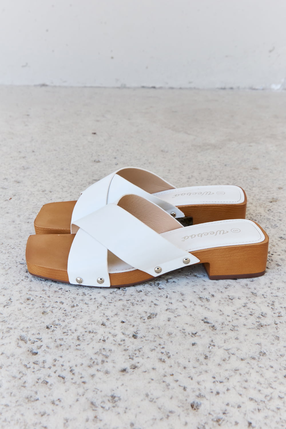 Weeboo Step Into Summer Criss Cross Wooden Clog Mule in White - nailedmoms