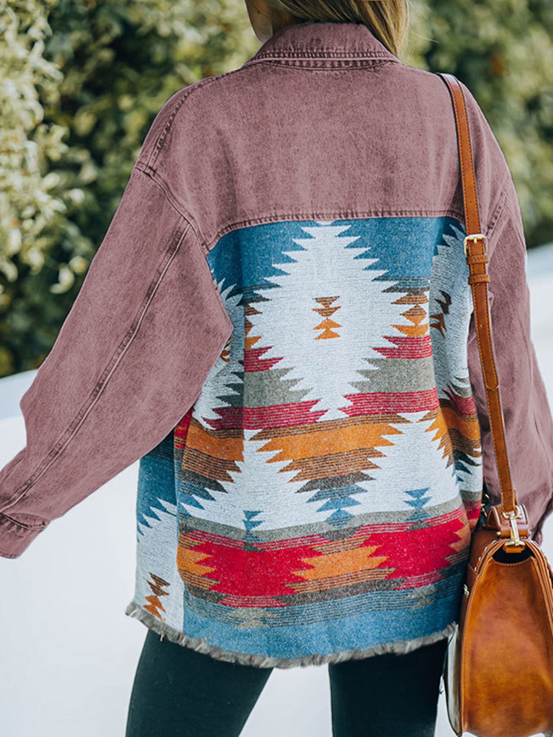 Dropped Shoulder Long Sleeve Printed Denim Jacket - nailedmoms