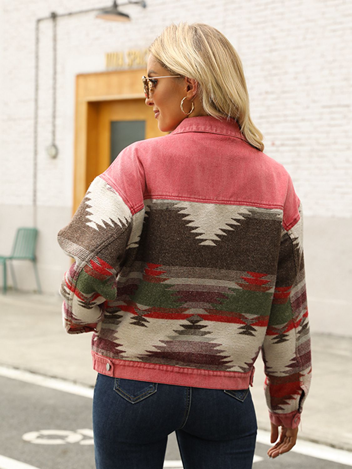 Printed Dropped Shoulder Long Sleeve Denim Jacket - nailedmoms