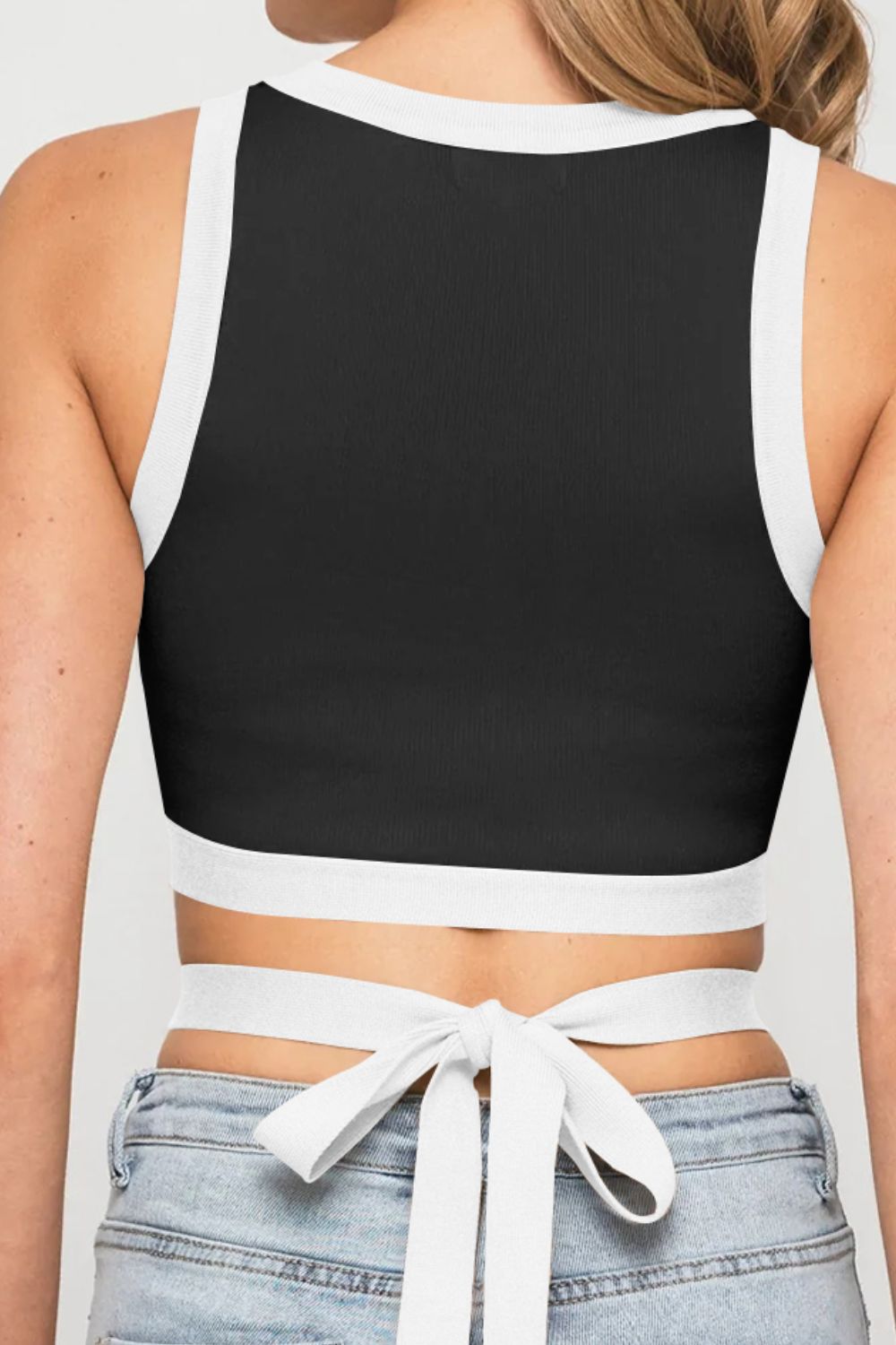 Contrast Tie Back Round Neck Tank - nailedmoms