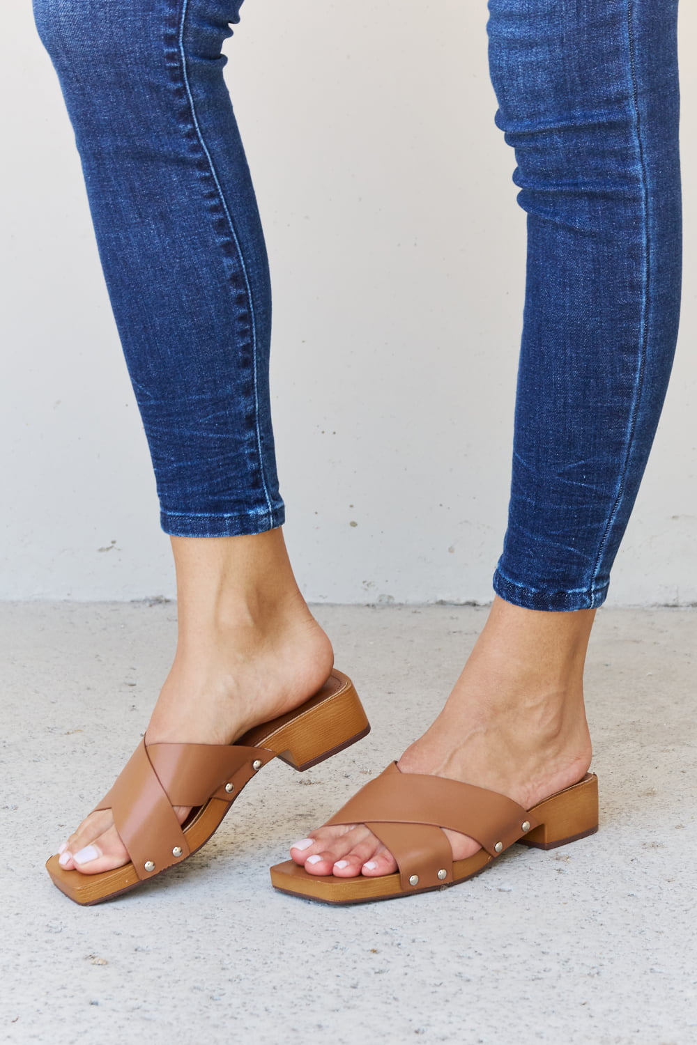 Weeboo Step Into Summer Criss Cross Wooden Clog Mule in Brown - nailedmoms