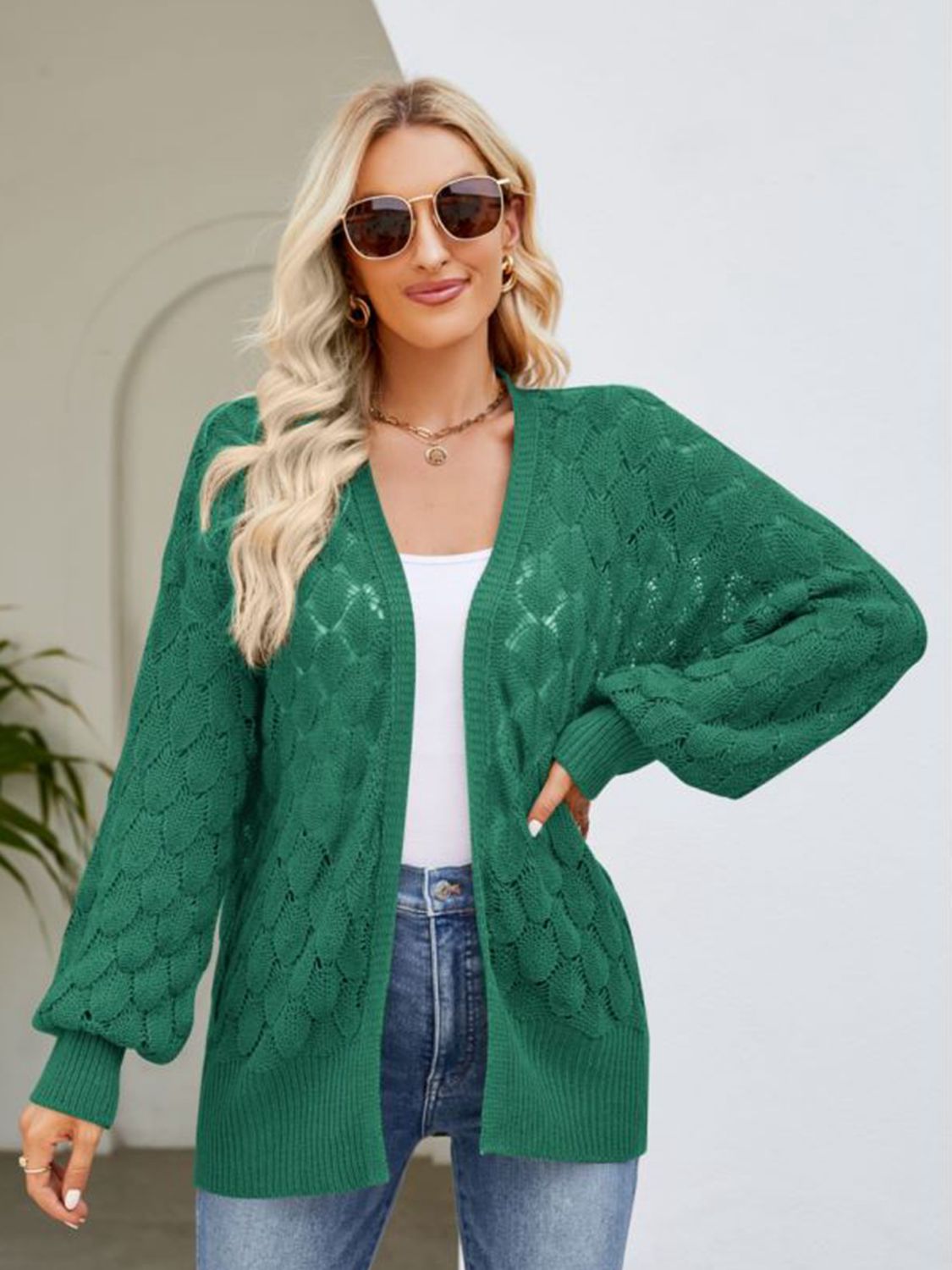 Open Front Ribbed Trim Cardigan - nailedmoms