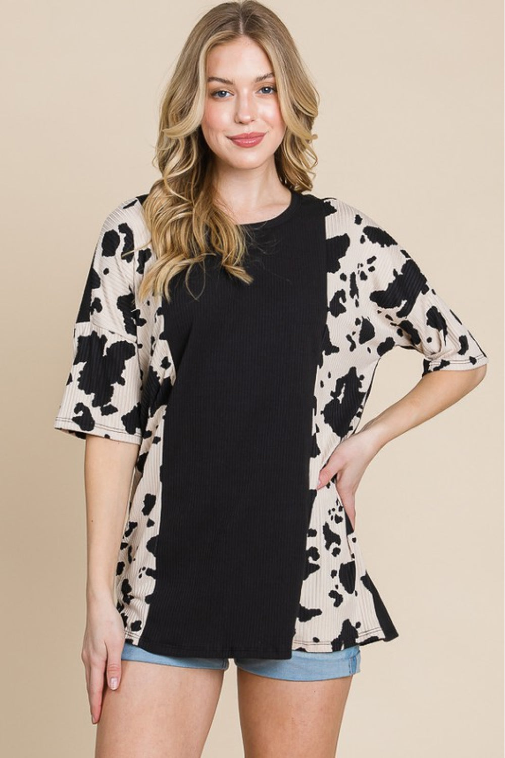 BOMBOM Rodeo Love Ribbed Animal Contrast Tee - nailedmoms