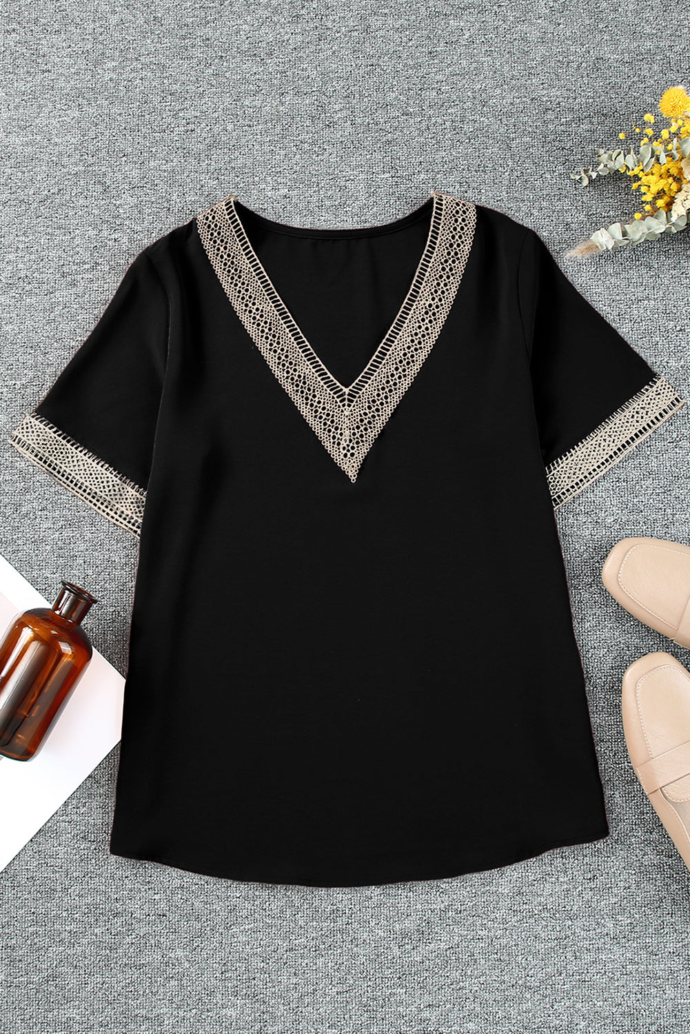 Contrast V-Neck Blouse - nailedmoms