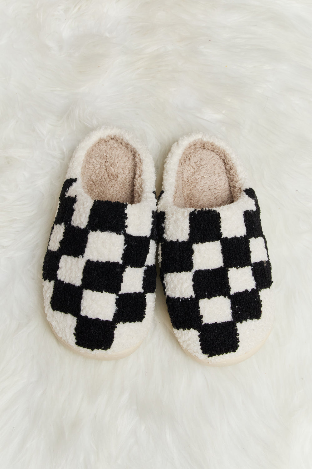 Melody Checkered Print Plush Slide Slippers - nailedmoms