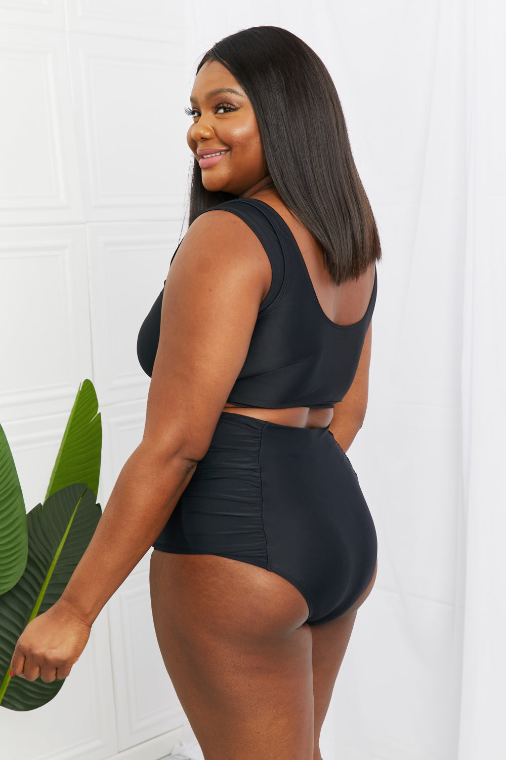Marina West Swim Sanibel Crop Swim Top and Ruched Bottoms Set in Black - nailedmoms