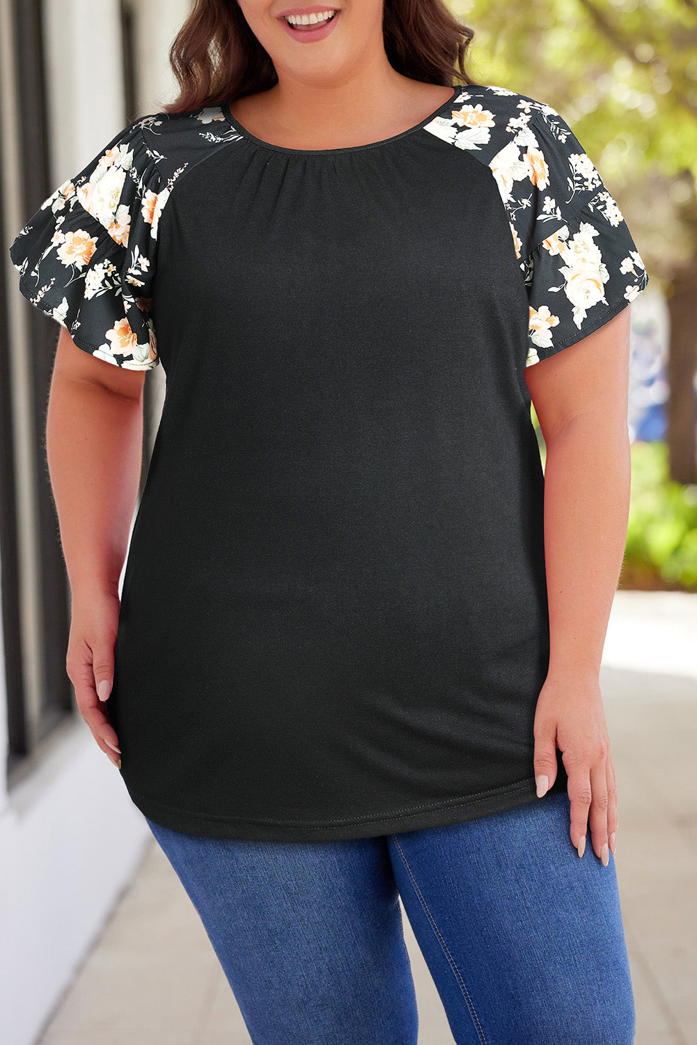 Plus Size Floral Spliced Tee Shirt - nailedmoms