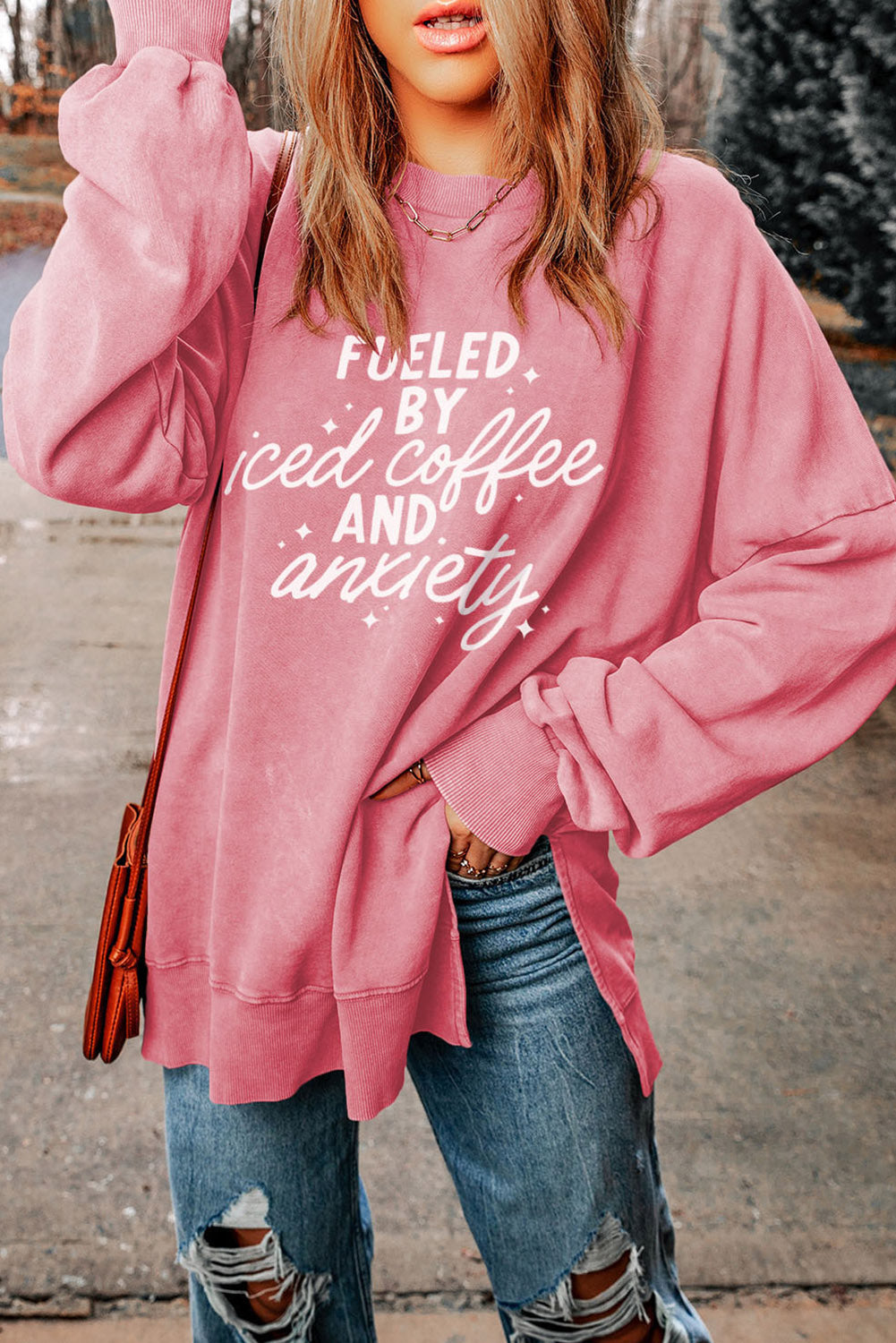 Slogan Graphic Dropped Shoulder Slit Sweatshirt - nailedmoms