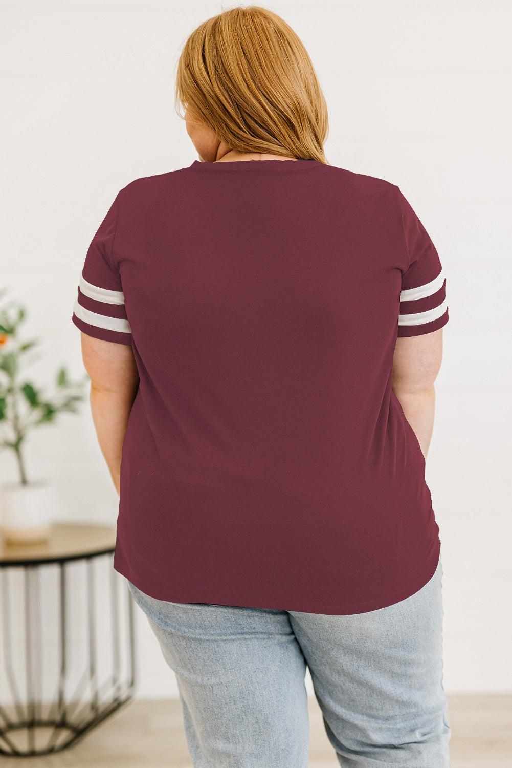 Plus Size Striped V-Neck Tee Shirt - nailedmoms