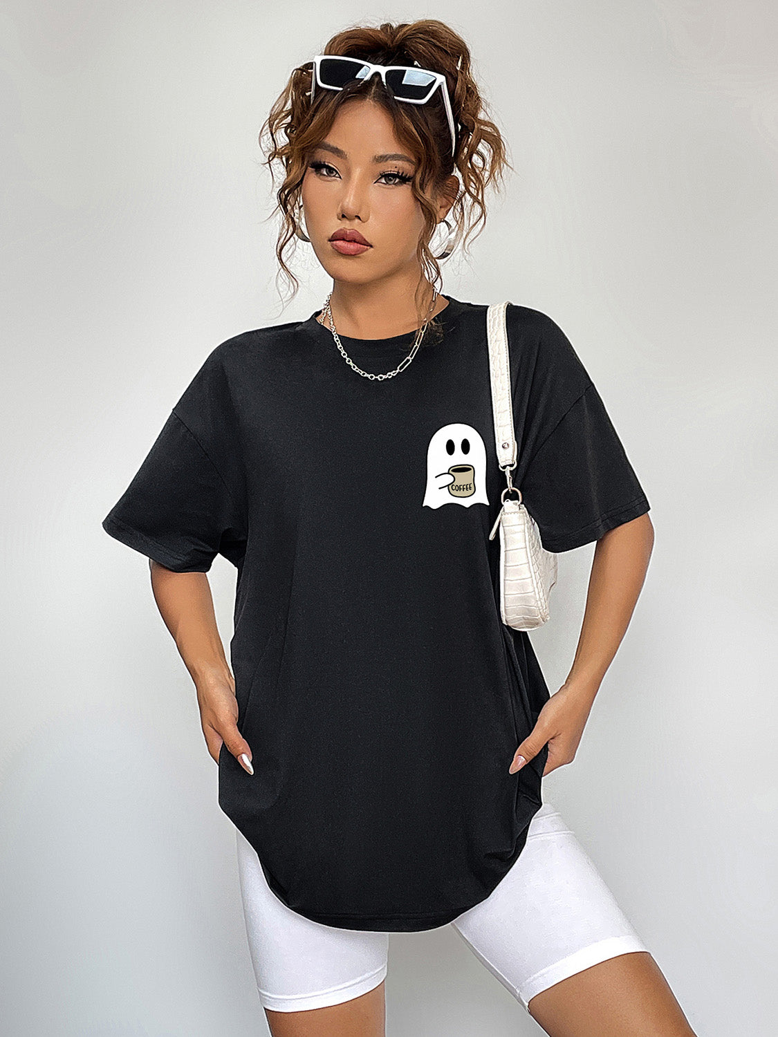 Round Neck Short Sleeve Ghost Graphic T-Shirt - nailedmoms