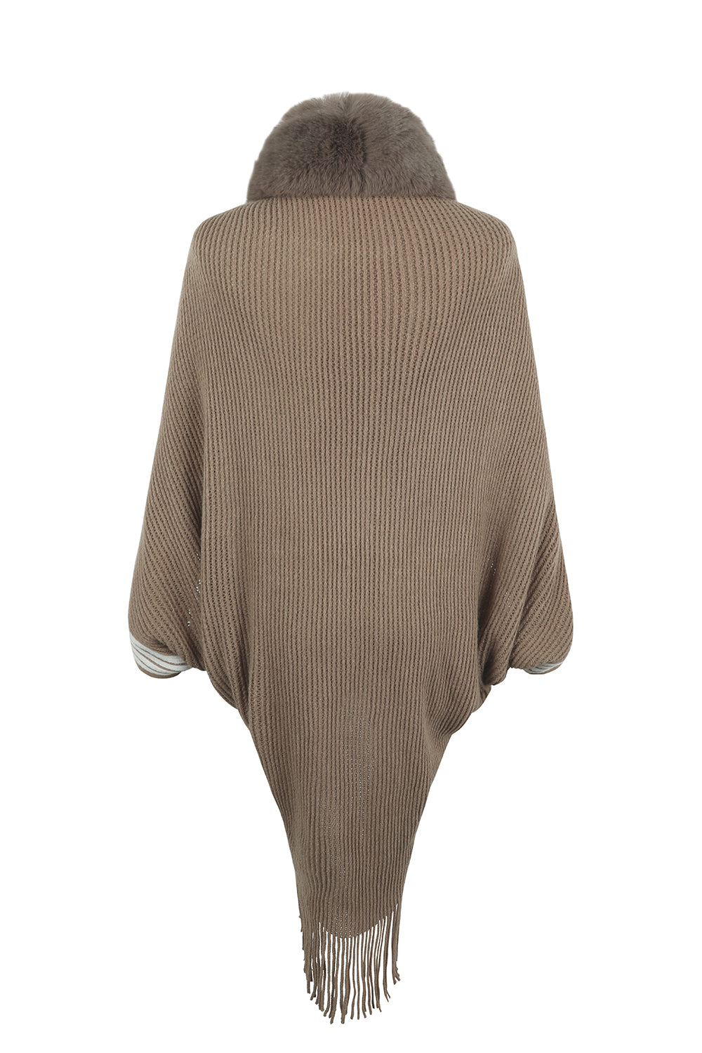 Striped Fringe Detail Long Sleeve Poncho - nailedmoms