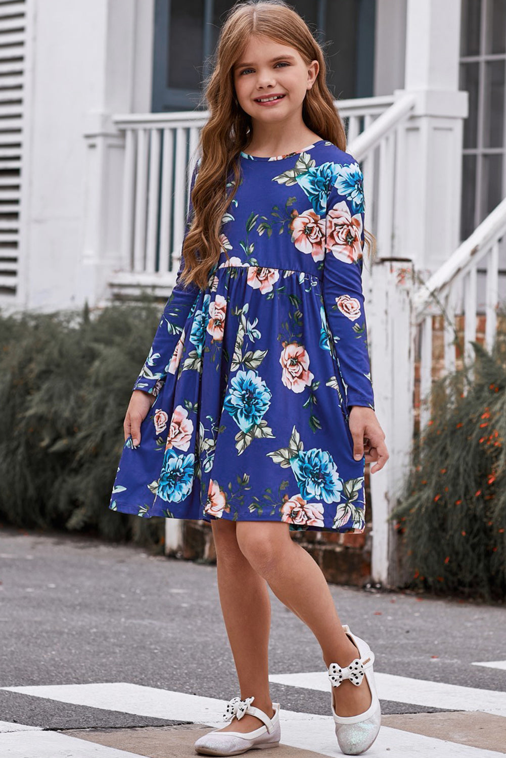 Girls Floral Long Sleeve Dress with Pockets - nailedmoms