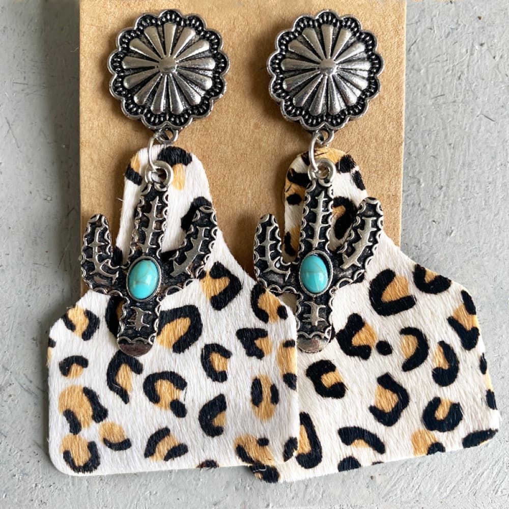 Turquoise Decor Cactus Alloy Earrings - nailedmoms