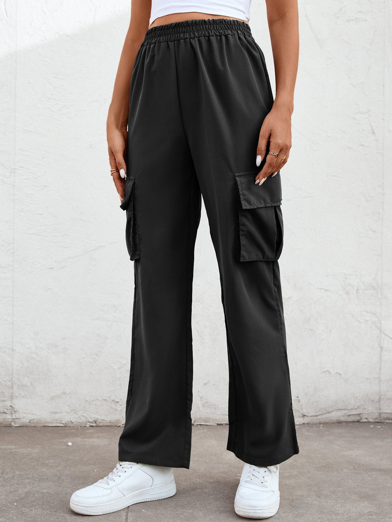Elastic Waist Straight Leg Cargo Pants - nailedmoms
