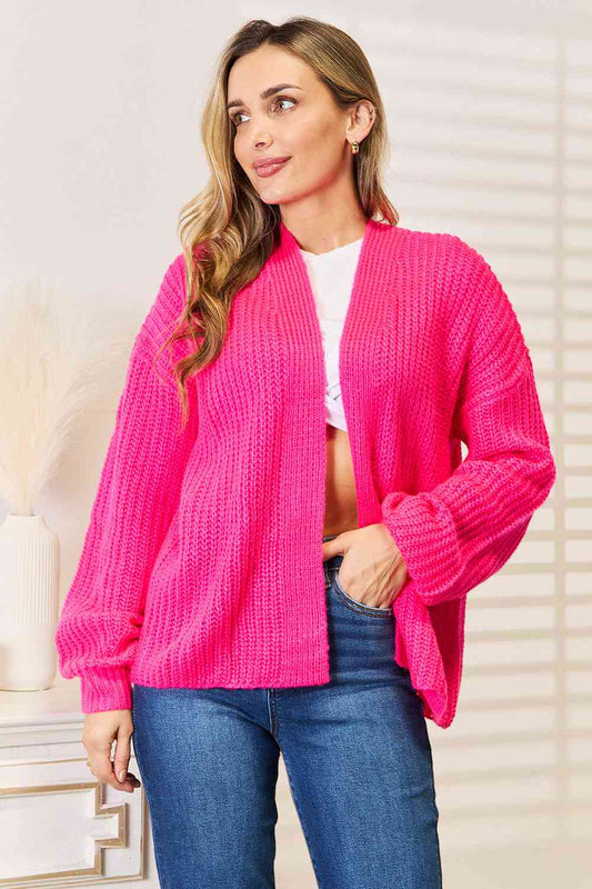 Woven Right Rib-Knit Open Front Drop Shoulder Cardigan - nailedmoms