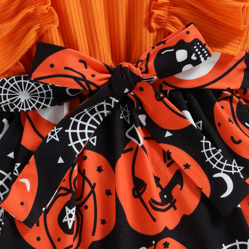 Round Neck Ruffle Trim Halloween Theme Dress - nailedmoms