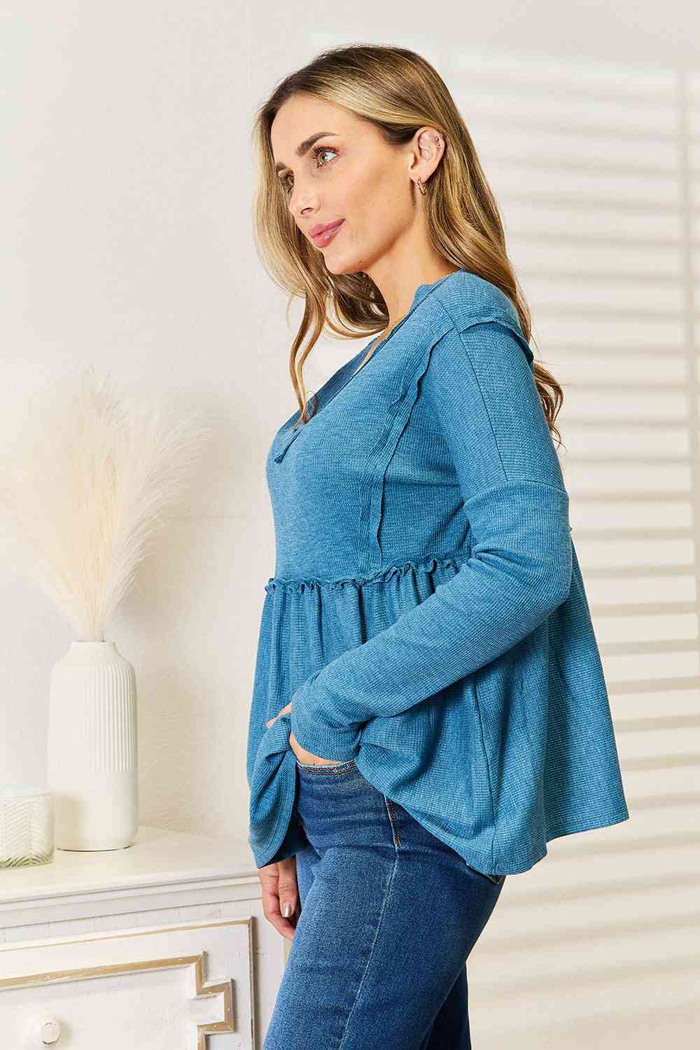 Jade By Jane Full Size Frill Trim Babydoll Blouse - nailedmoms
