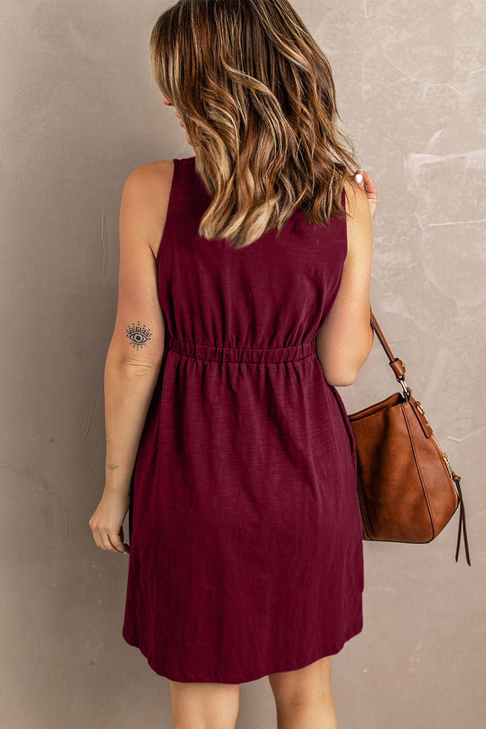 Button Front Empire Waist Sleeveless Slit Dress - nailedmoms