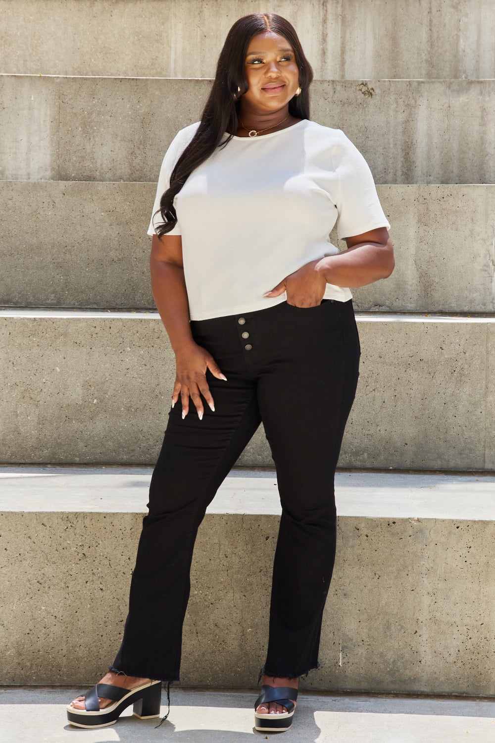And The Why Pearly White Full Size Criss Cross Pearl Detail Open Back T-Shirt - nailedmoms