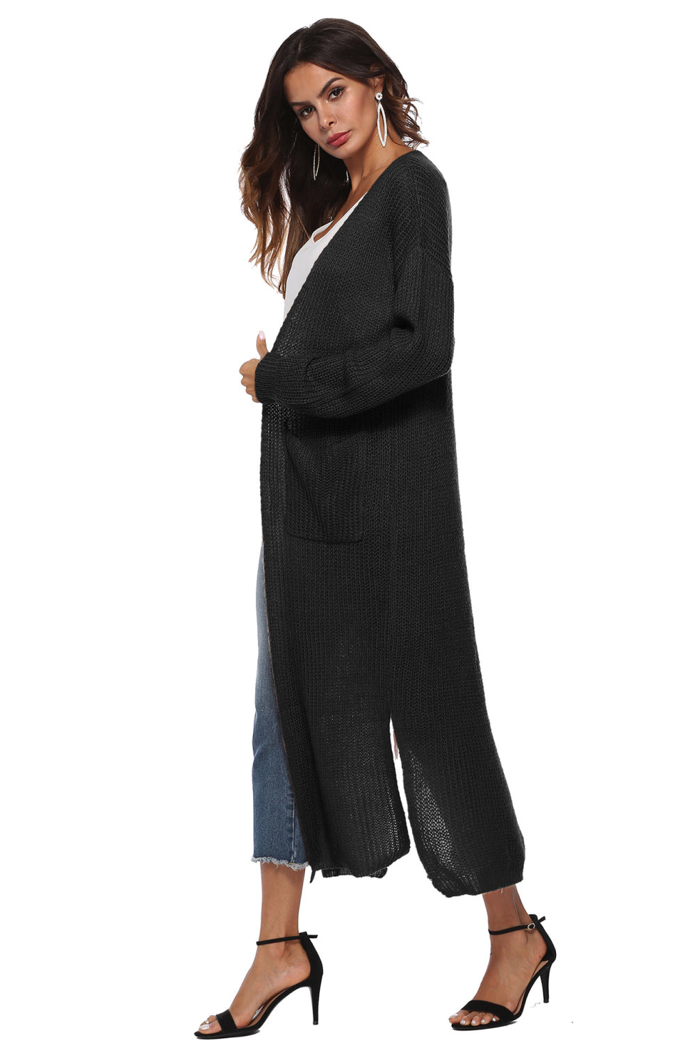 Long Sleeve Open Front Buttoned Cardigan - nailedmoms