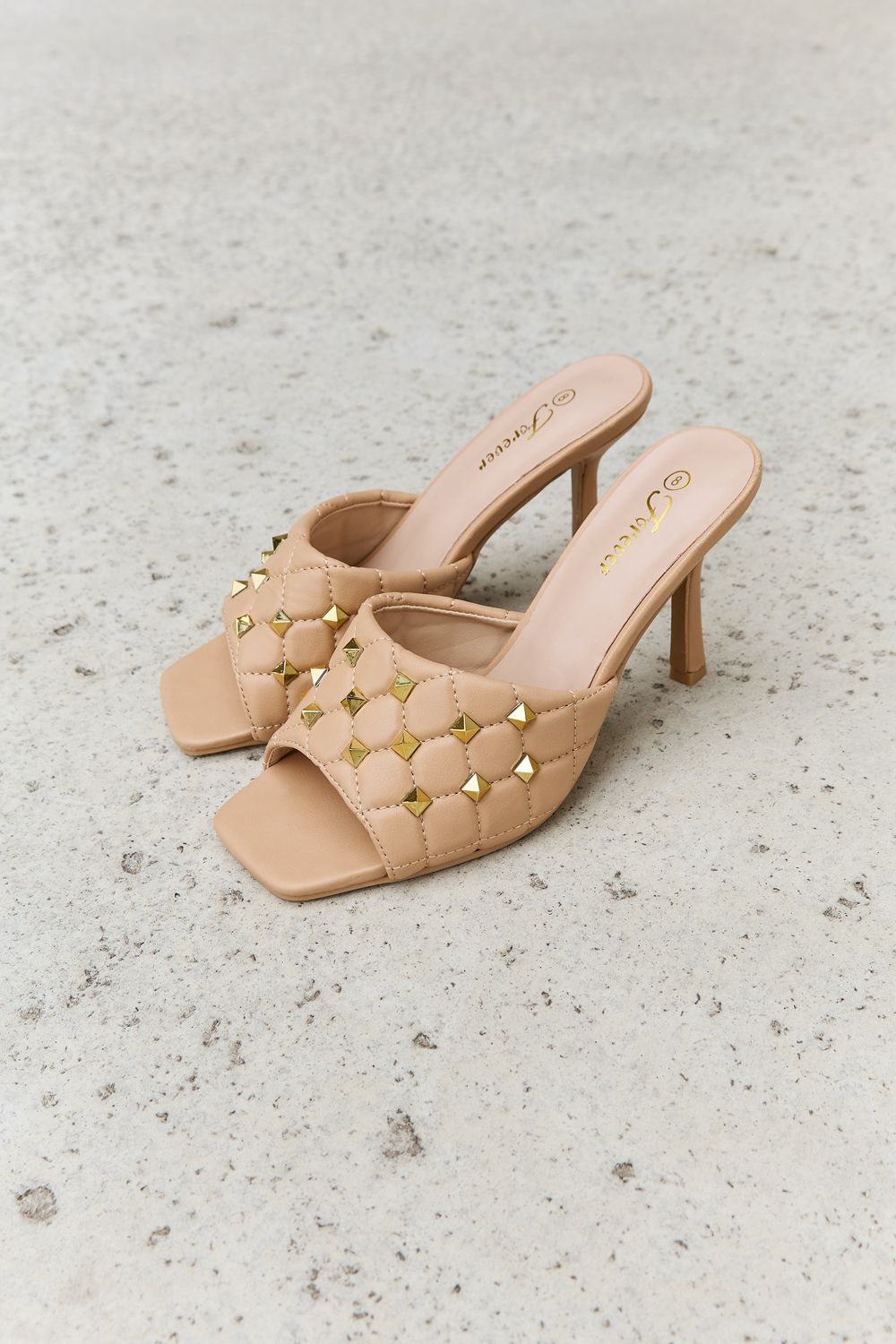 Forever Link Square Toe Quilted Mule Heels in Nude - nailedmoms