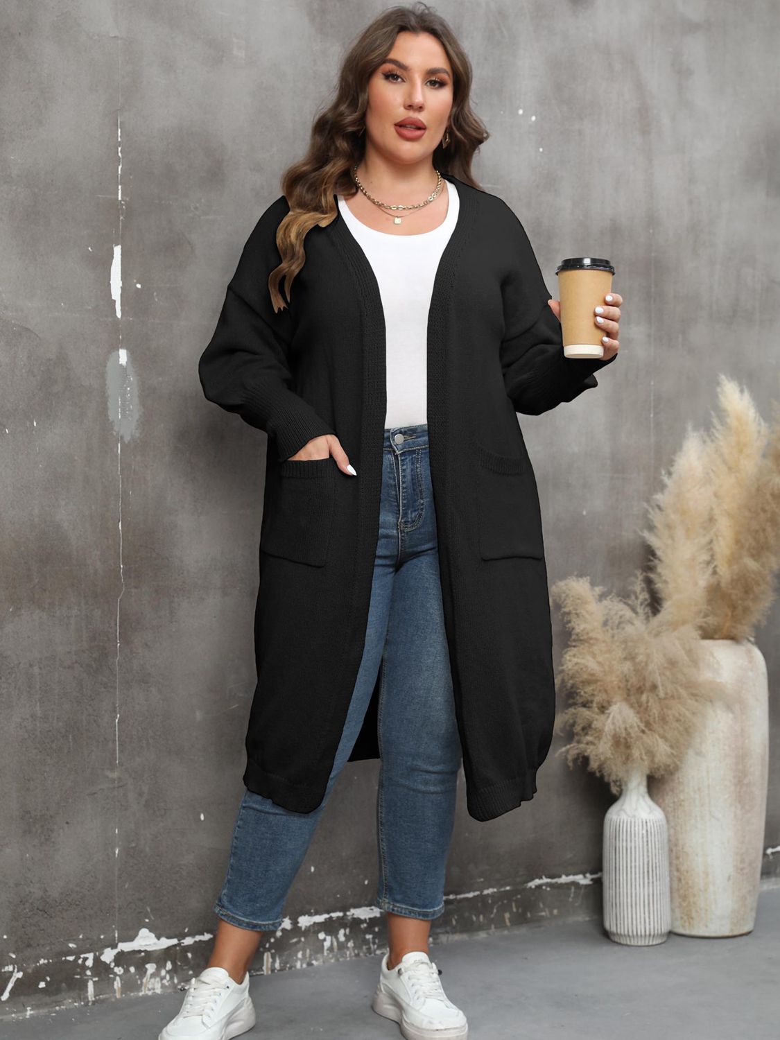 Plus Size Long Sleeve Pocketed Cardigan - nailedmoms