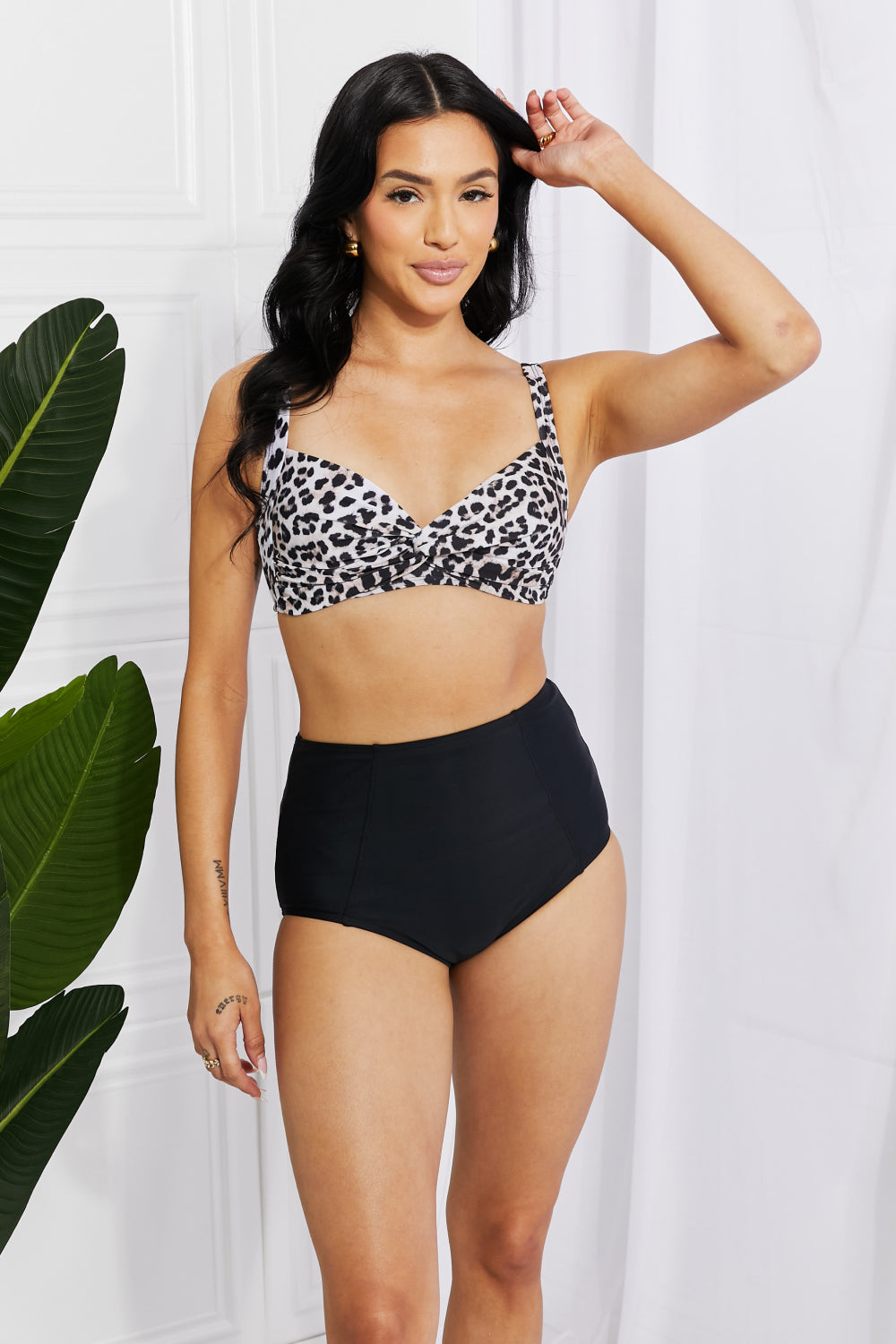 Marina West Swim Take A Dip Twist High-Rise Bikini in Leopard - nailedmoms