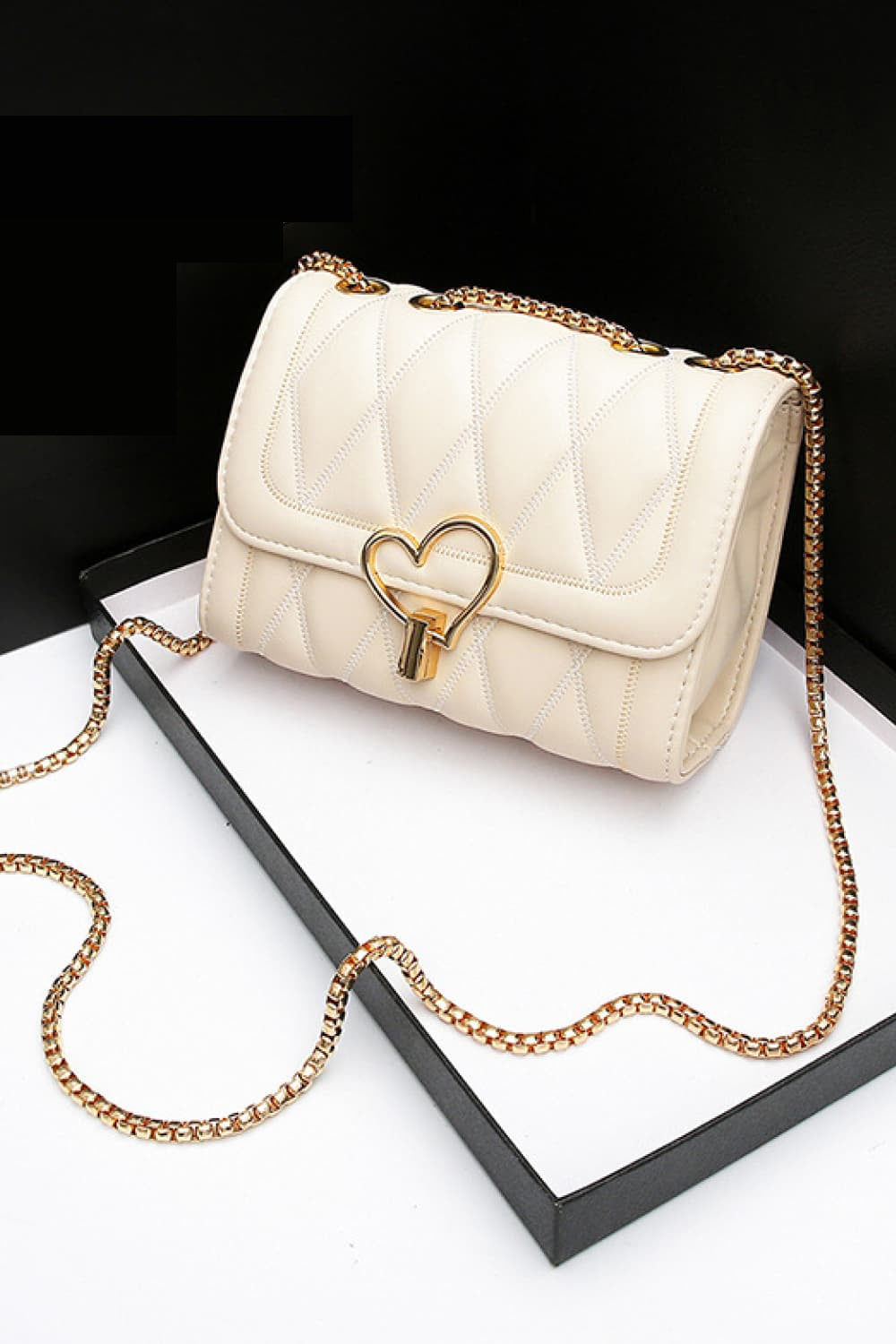 Heart Buckle PU Leather Crossbody Bag - nailedmoms