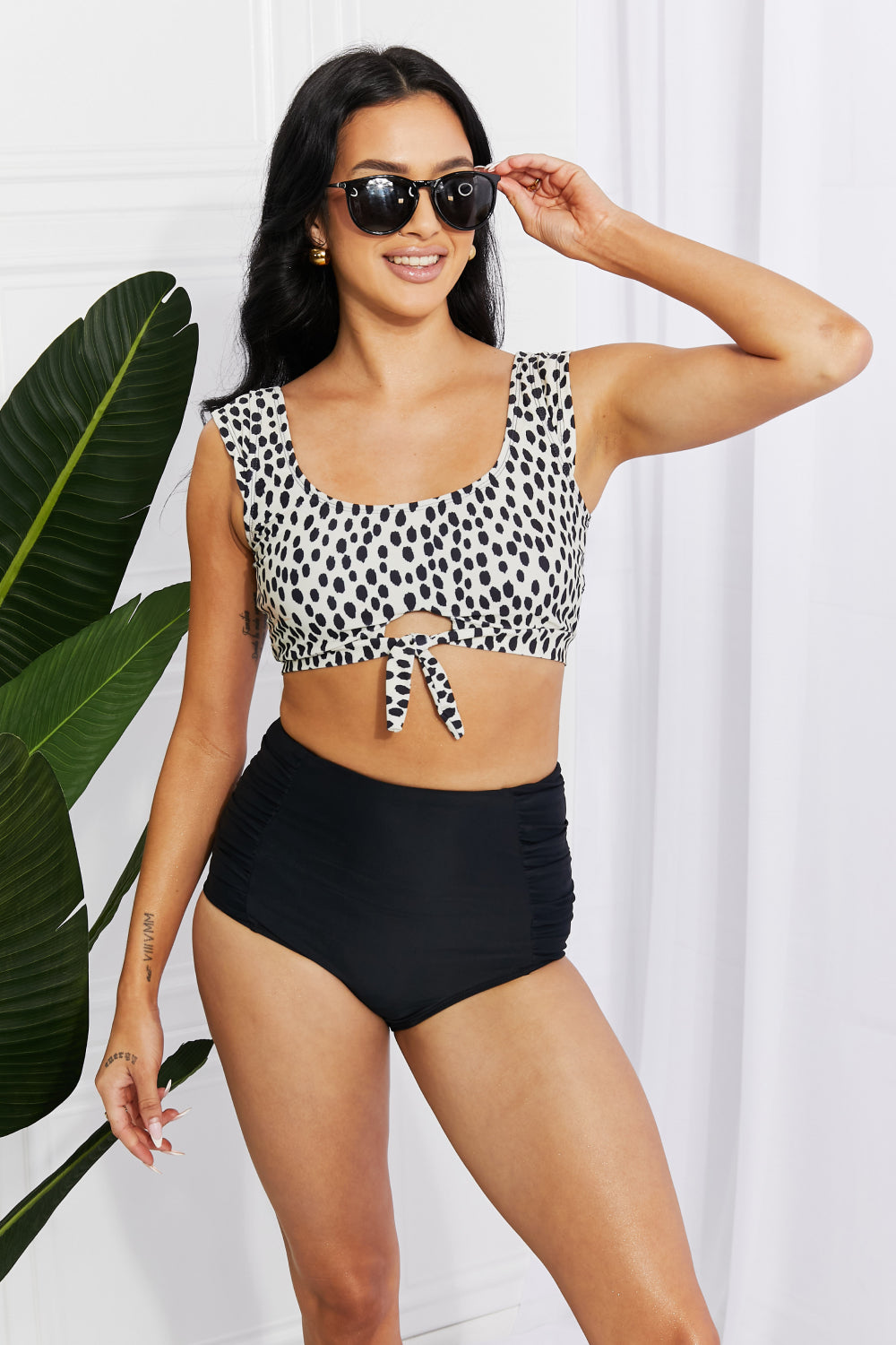 Marina West Swim Sanibel Crop Swim Top and Ruched Bottoms Set in Black - nailedmoms