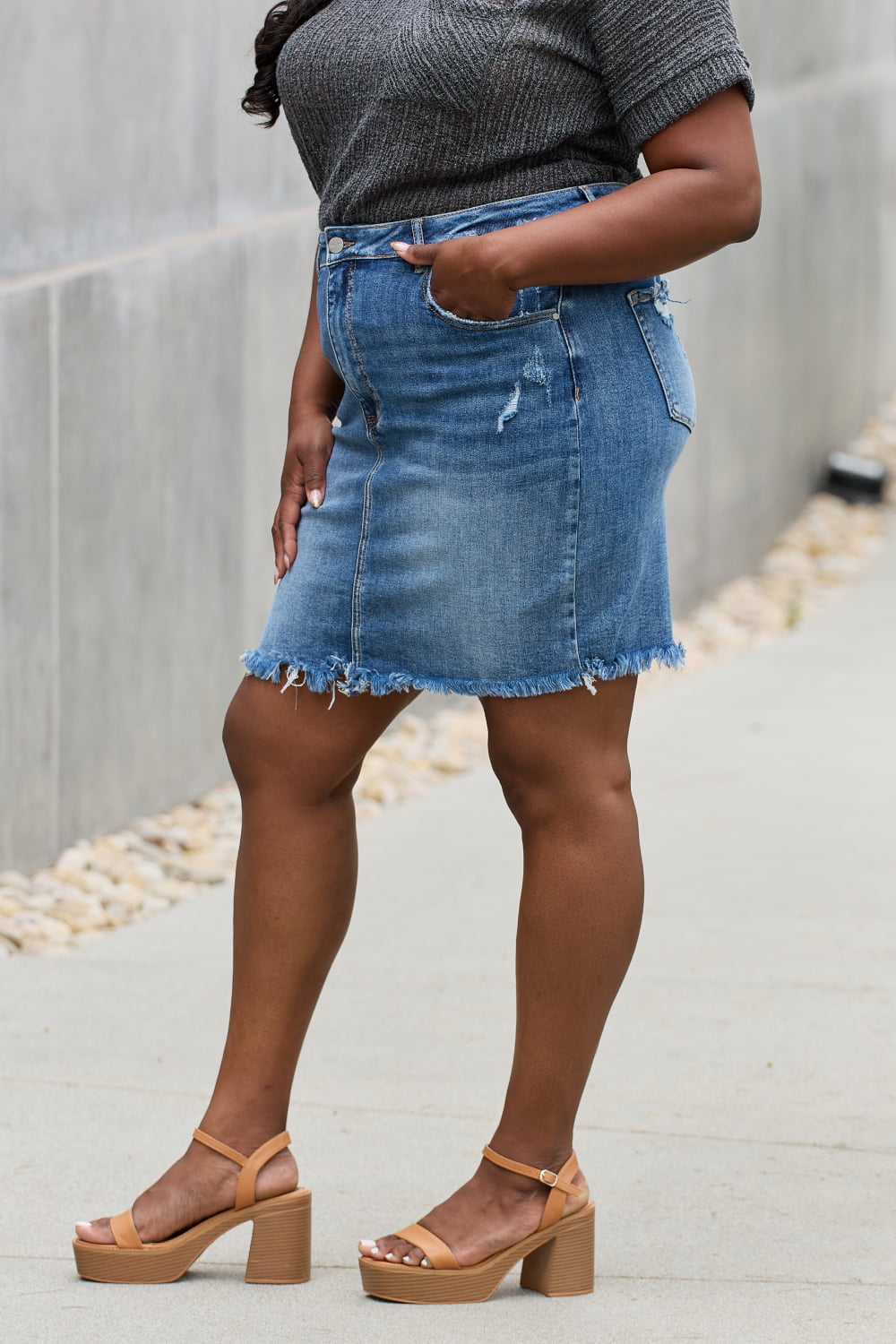 RISEN Amelia Full Size Denim Mini Skirt - nailedmoms