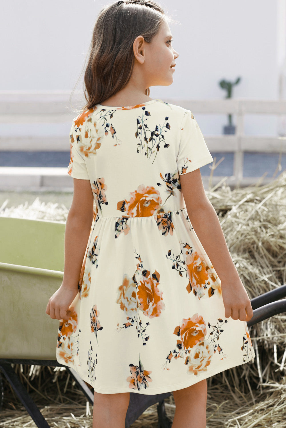 Girls Floral Short Sleeve Round Neck Dress - nailedmoms