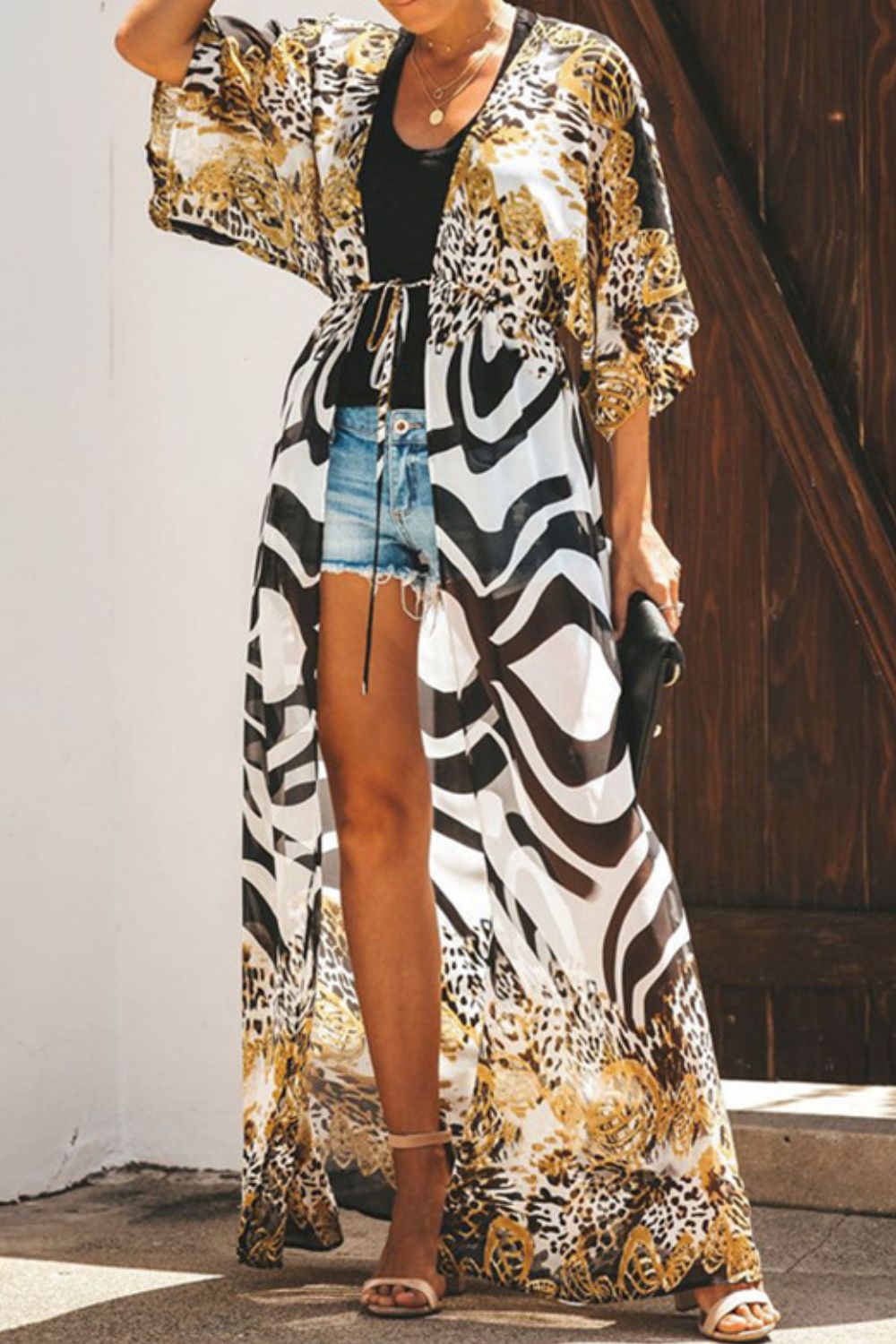 Printed Tied Duster Cardigan - nailedmoms