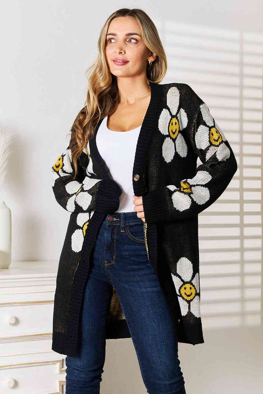 Double Take Floral Button Down Longline Cardigan - nailedmoms