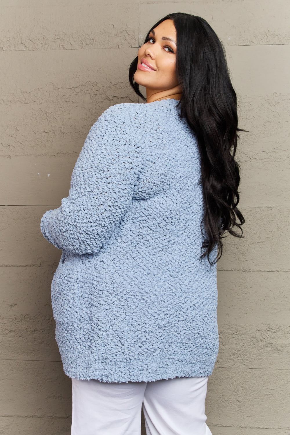 Zenana Falling For You Full Size Open Front Popcorn Cardigan - nailedmoms