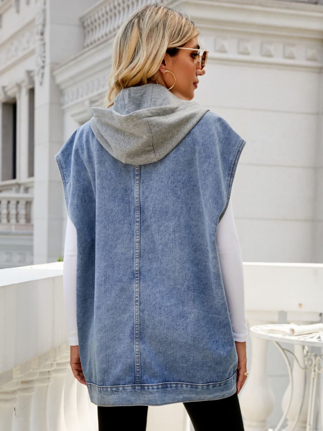 Hooded Sleeveless Denim Top with Pockets - nailedmoms