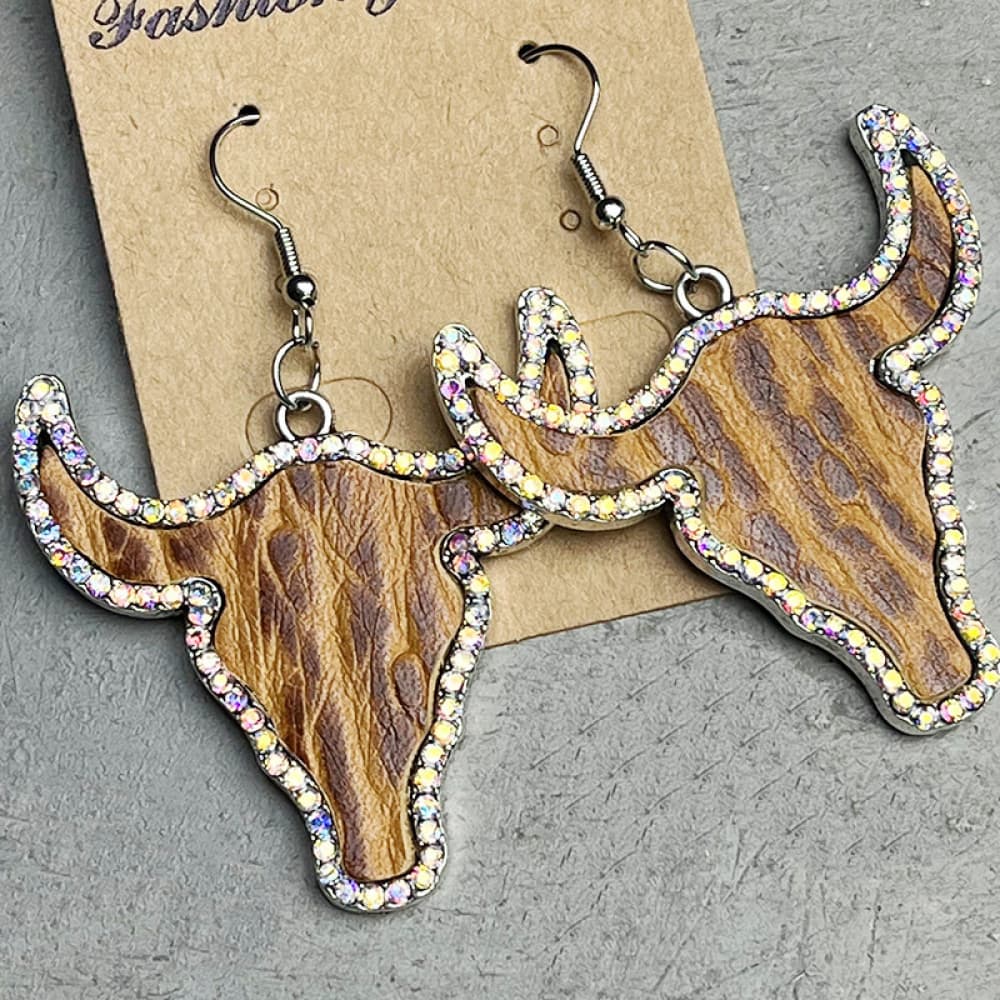 Rhinestone Trim Alloy Bull Earrings - nailedmoms