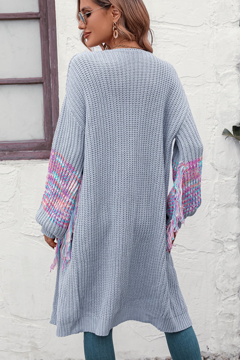 Fringe Sleeve Dropped Shoulder Cardigan - nailedmoms