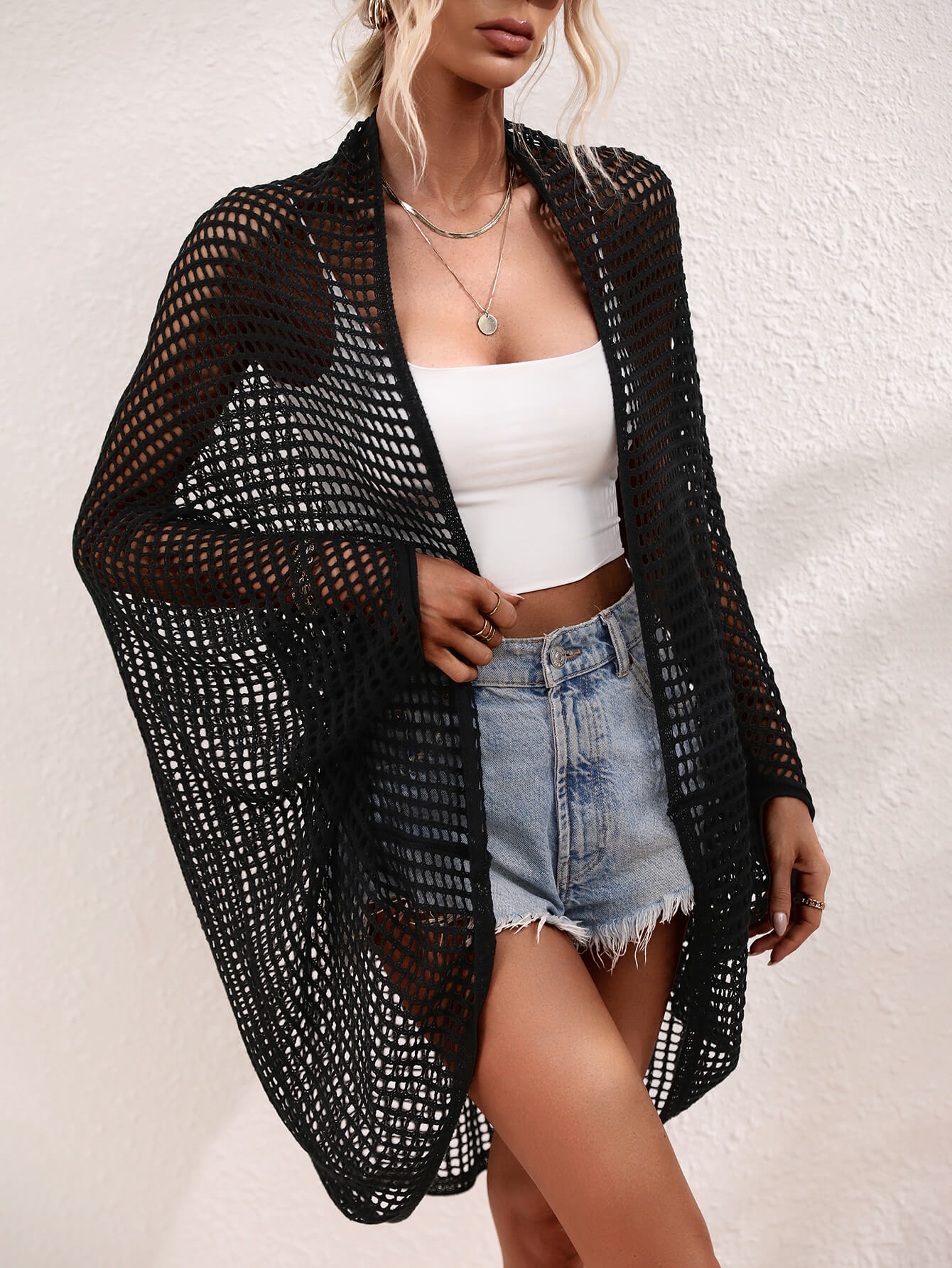 Openwork Open Front Longline Cover Up - nailedmoms