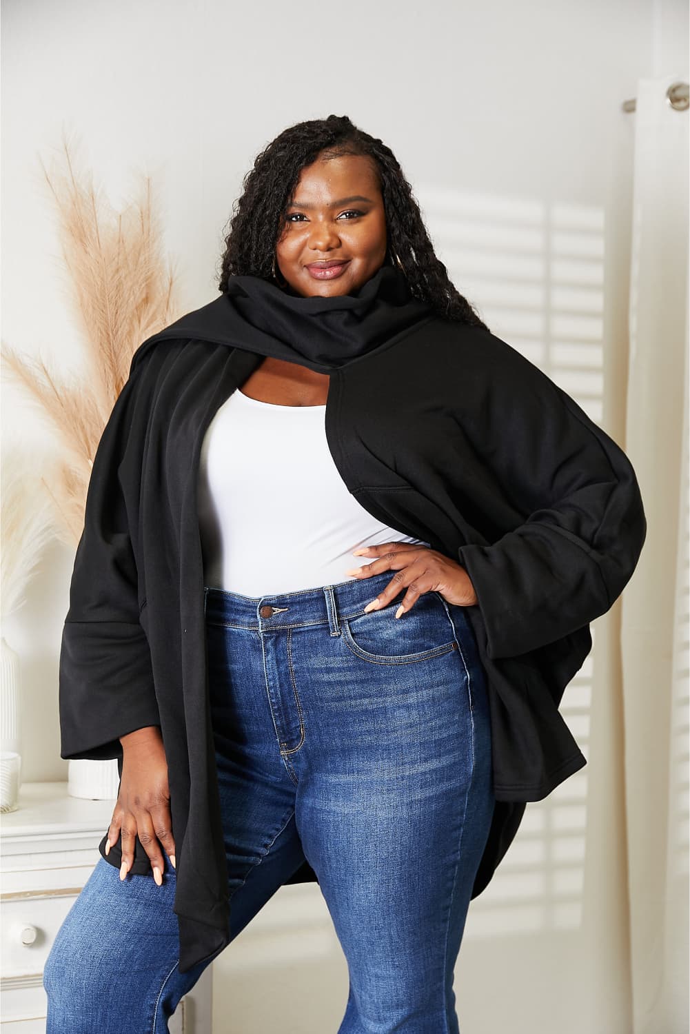 HEYSON Full Size Open Front Cardigan with Scarf Design - nailedmoms