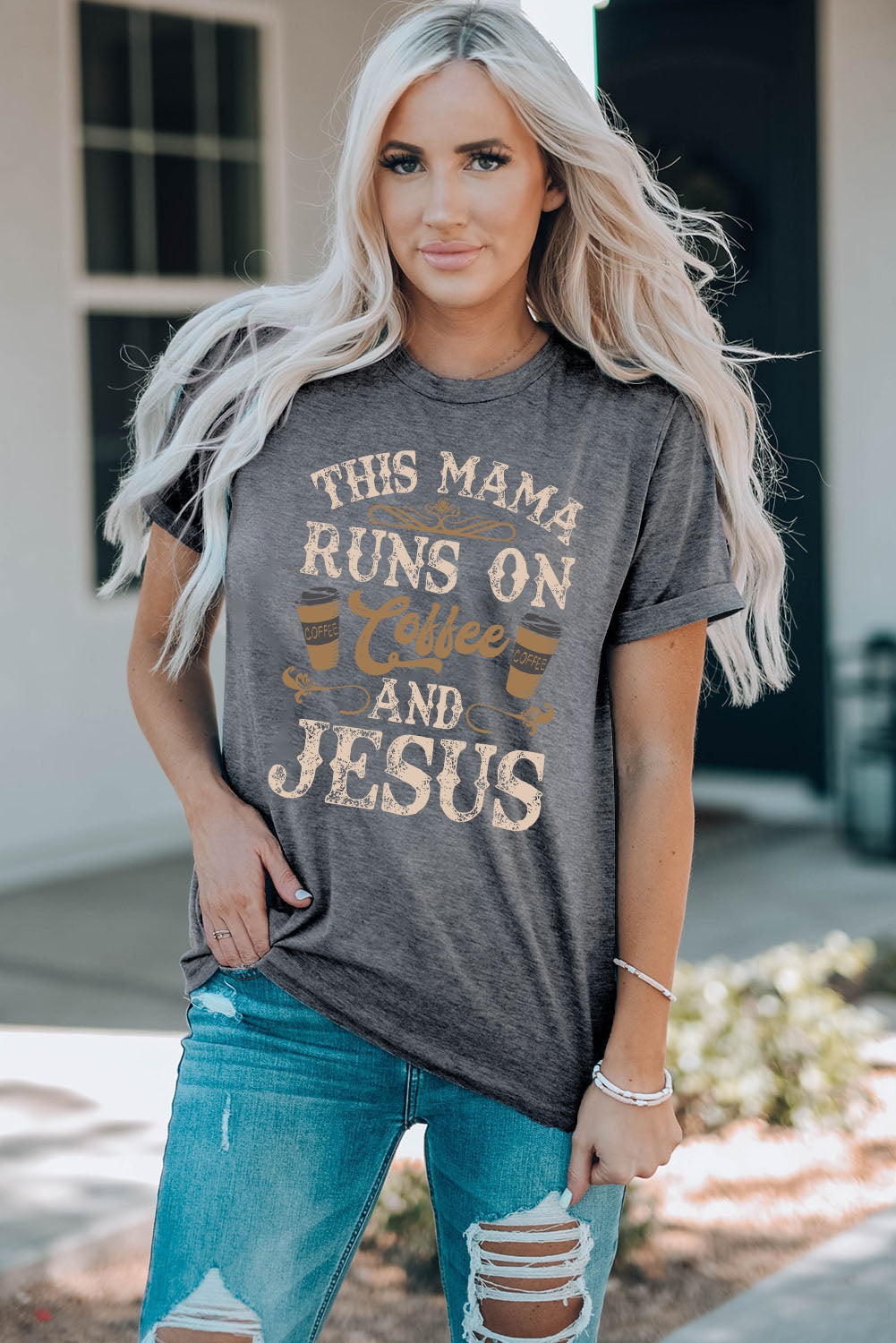 Slogan Graphic Round Neck Tee - nailedmoms