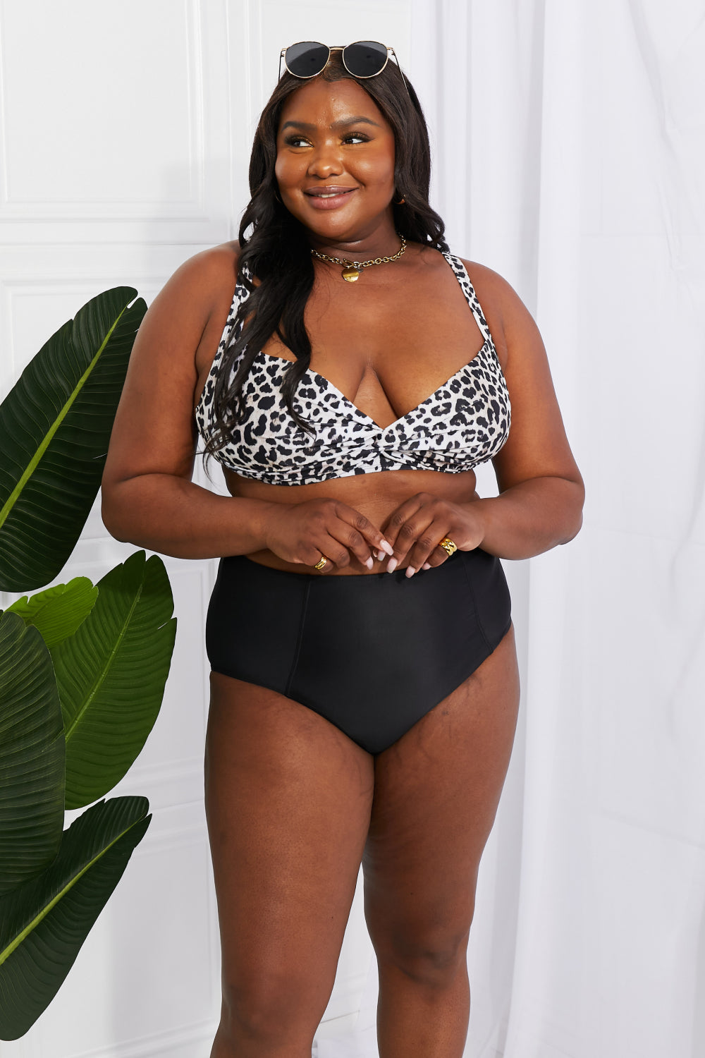Marina West Swim Take A Dip Twist High-Rise Bikini in Leopard - nailedmoms