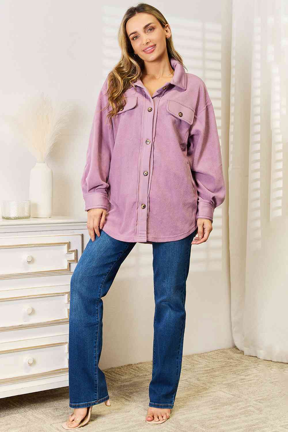Heimish Cozy Girl Full Size Button Down Shacket - nailedmoms