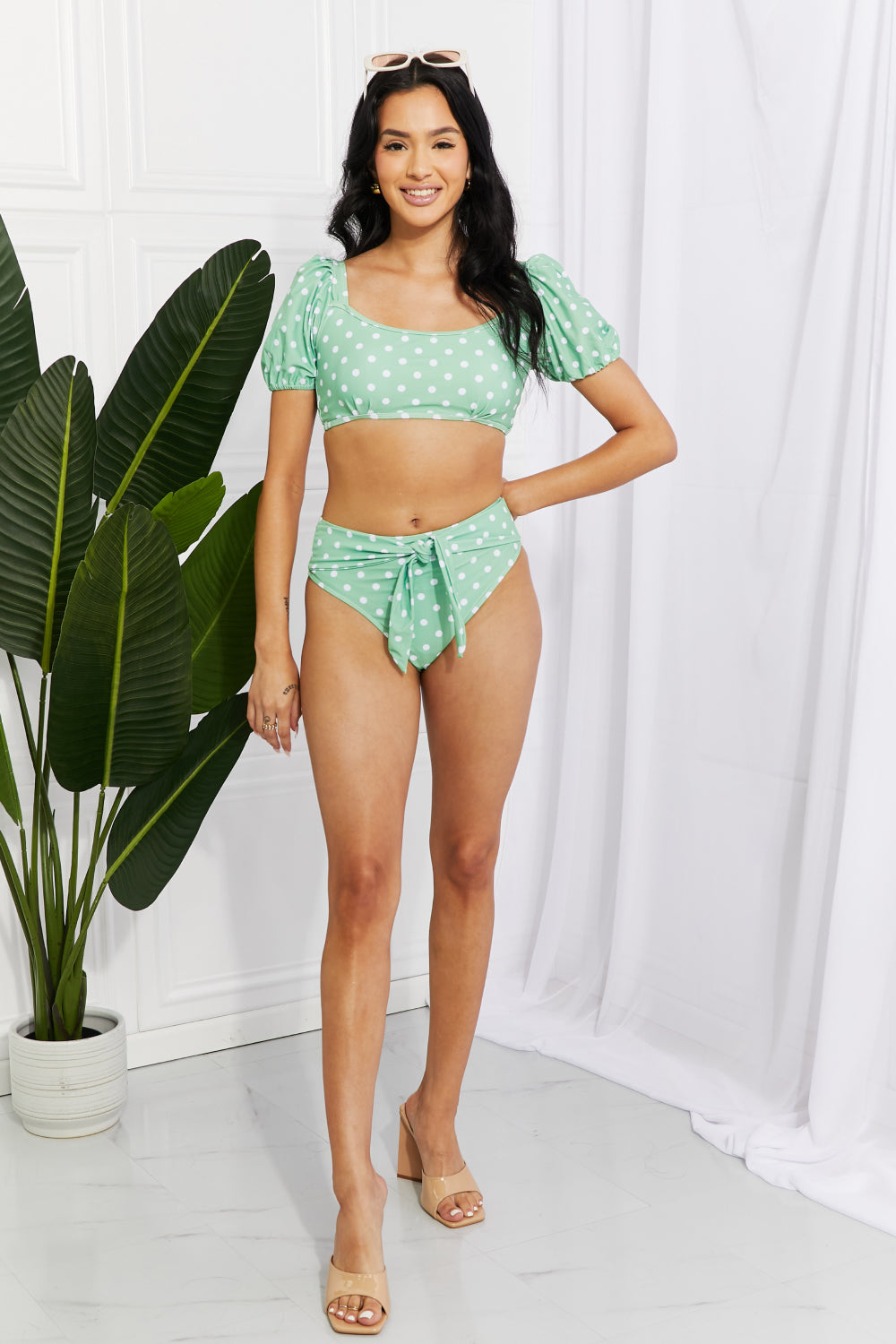 Marina West Swim Vacay Ready Puff Sleeve Bikini in Gum Leaf - nailedmoms